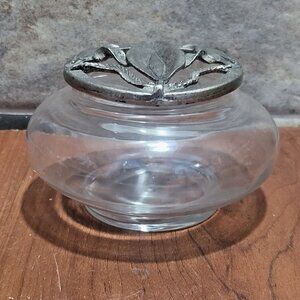 Glass Trinket Jar Calla Lily Pewter Potpourri Dish Incense Holder